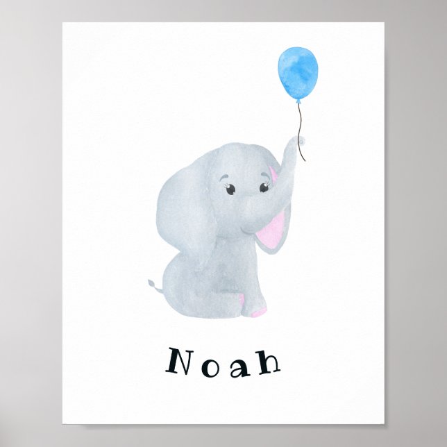 Póster Personalizable Niño Elefante Nursery Wall Art (Frente)