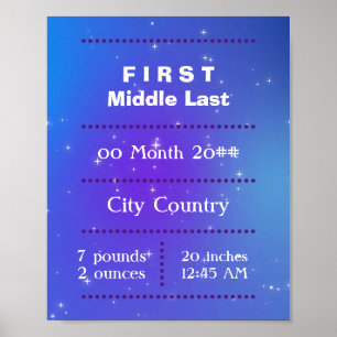 Póster Personalizable recién nacido bebé morado azul