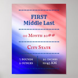 Póster Personalizable recién nacido bebé rojo azul blanco
