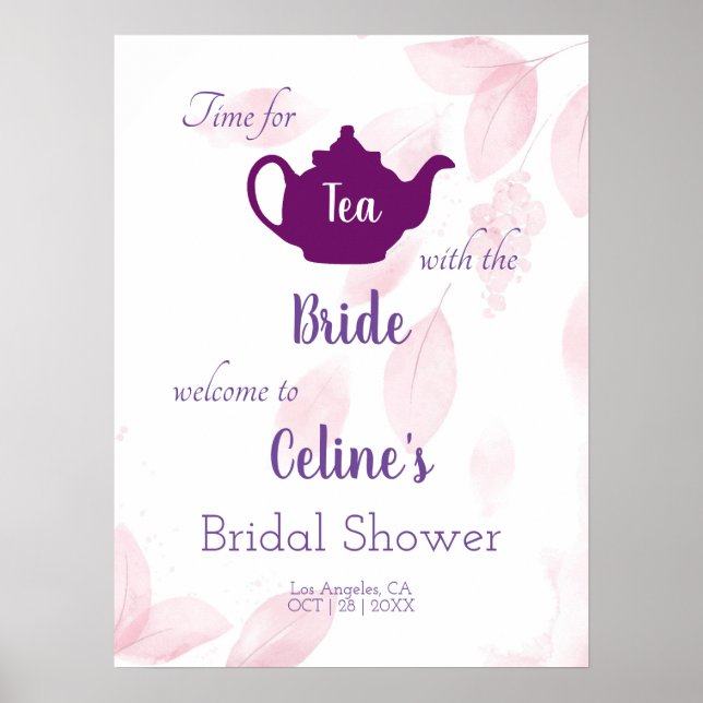 Póster Personalizable Rótulo Fiesta de té de novia (Frente)