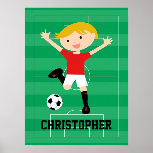Póster Personalizable Soccer Boy 1 rojo y blanco (Frente)