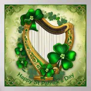 Póster Personalizable St Patrick's Day Harp. Día de San P