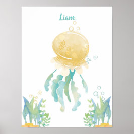 Póster Personalizable subacuático Whimsy Jellyfish