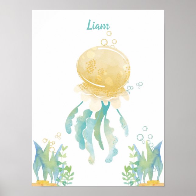 Póster Personalizable subacuático Whimsy Jellyfish (Frente)