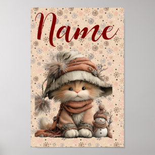 Póster Personalización del nombre del gato en invierno