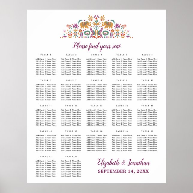 Póster Personalizado 22 Mesa boda de Elefantes de Flores  (Frente)