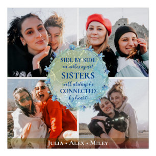 Póster Personalizado 4 Hermanas Collage de fotos BFF Cita