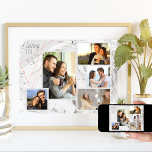 Póster Personalizado 5 Collage de fotos Amar La Vida Márm<br><div class="desc">Elegante Poster que puedes personalizar con 5 de tus fotos favoritas. La plantilla está preparada para que agregue sus fotos, trabajando de izquierda a derecha. Las fotos están colocadas contra un moderno mármol acuático de color gris y blanco, con un elegante diseño geométrico en gris y coral. La frase dice...</div>
