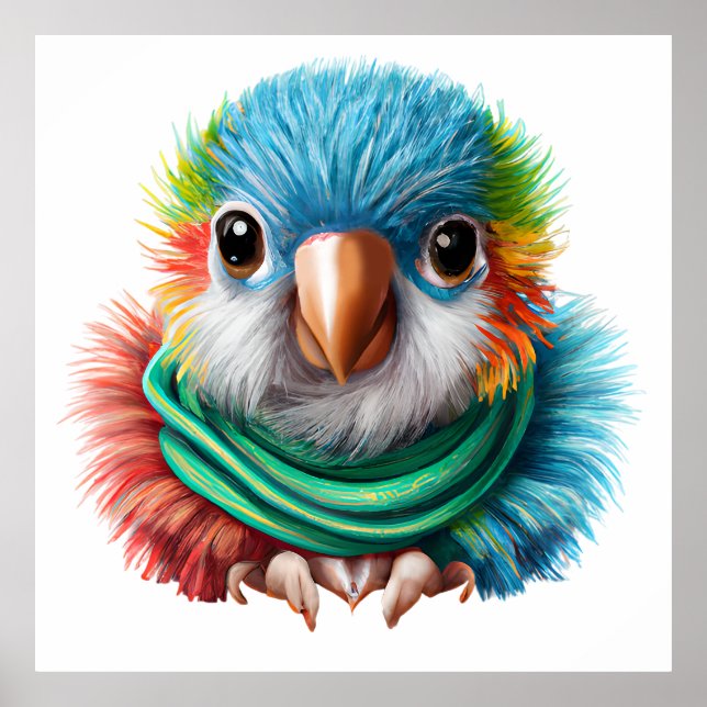 Póster Personalizado Adorable Fluffy Happy Baby Parrot (Frente)
