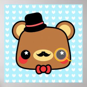 Póster Personalizado Adorable Kawaii Bear Mustache Poster