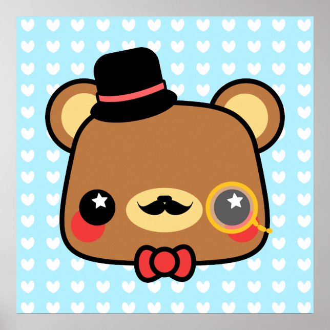 Póster Personalizado Adorable Kawaii Bear Mustache Poster (Frente)