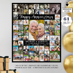 Póster Personalizado Aniversario 64 Collage de fotos pers<br><div class="desc">Cree una visualización de la memoria fotográfica en el tablero de espuma para celebrar cualquier año el aniversario del boda utilizando esta plantilla de collage de fotos fácil de subir con 64 fotos cuadradas. El diseño presenta un guión moderno de caligrafía con un título HAPPY ANIVERSARIO con sus nombres, el...</div>