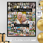 Póster Personalizado Aniversario 64 Collage de fotos pers<br><div class="desc">Cree una visualización de la memoria fotográfica en el tablero de espuma para celebrar cualquier año el aniversario del boda utilizando esta plantilla de collage de fotos fácil de subir con 64 fotos cuadradas. El diseño presenta un guión moderno de caligrafía con un título HAPPY ANIVERSARIO con sus nombres, el...</div>