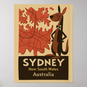 Póster Personalizado Art de Sydney Retro Map Travel Vinta