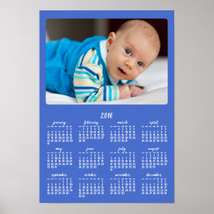 Póster Personalizado Azul Calendario Anual 2016