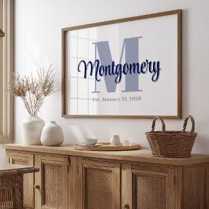 Póster Personalizado azul Familia Nombre Poster Boda Idea