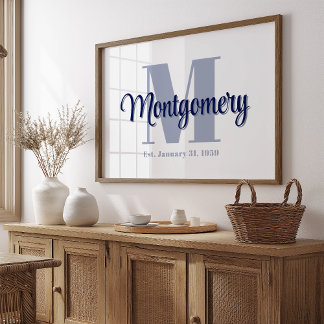 Póster Personalizado azul Familia Nombre Poster Boda Idea