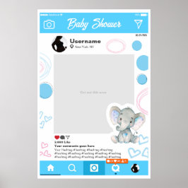 Póster Personalizado Baby Shower Selfie Frame Elefante