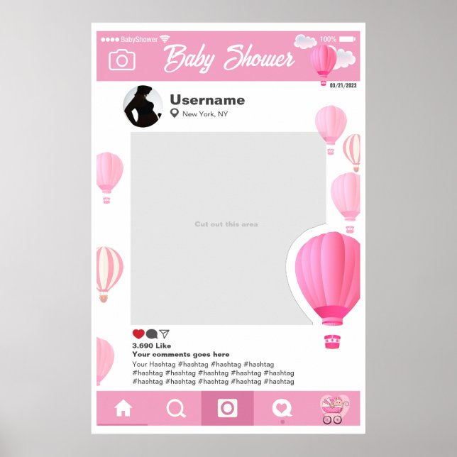 Póster Personalizado Baby Shower Selfie Frame Globos Aero (Frente)