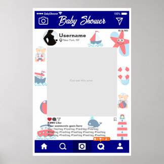 Póster Personalizado Baby Shower Selfie Frame Marino