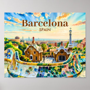 Póster Personalizado Barcelona España Acuarela Park Guell
