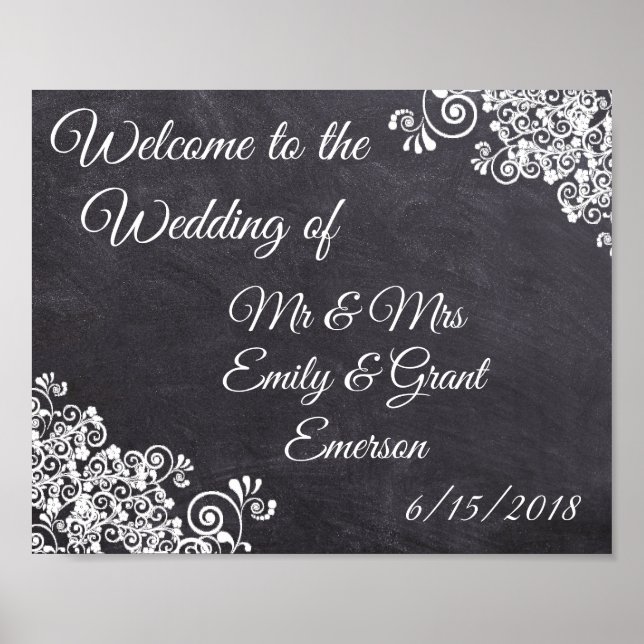 Póster Personalizado Bienvenido al Boda de Chalkboard Loo (Frente)