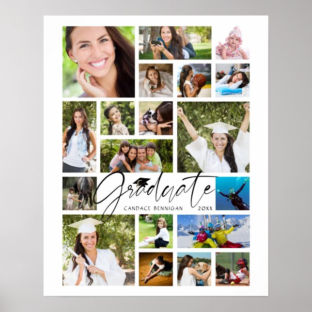 Póster Personalizado blanco de guión de Collage de fotos  (Frente)
