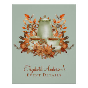 Póster Personalizado Boho Terracotta Floral Sage Tea Part