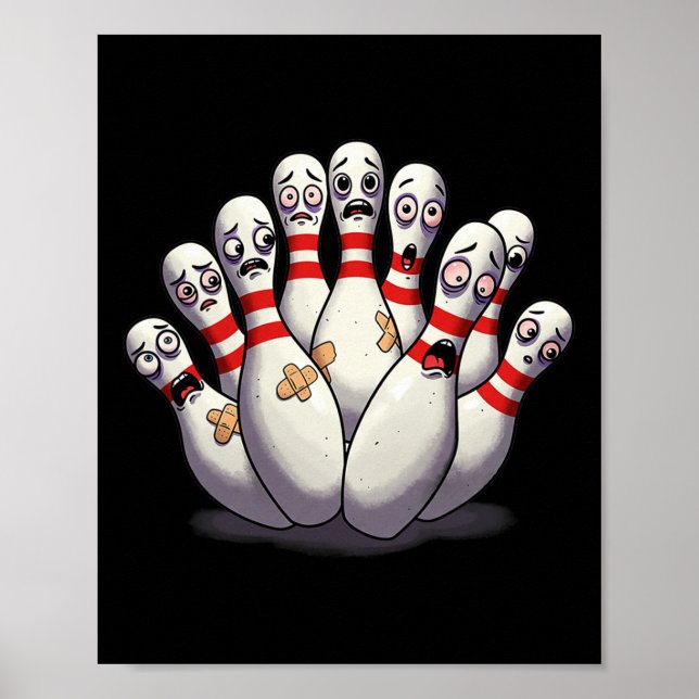 Póster Personalizado Bowling Aterred Bowling Pins Funny S (Frente)