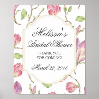 Póster Personalizado Bridal Shower Rótulo, acuarela flora