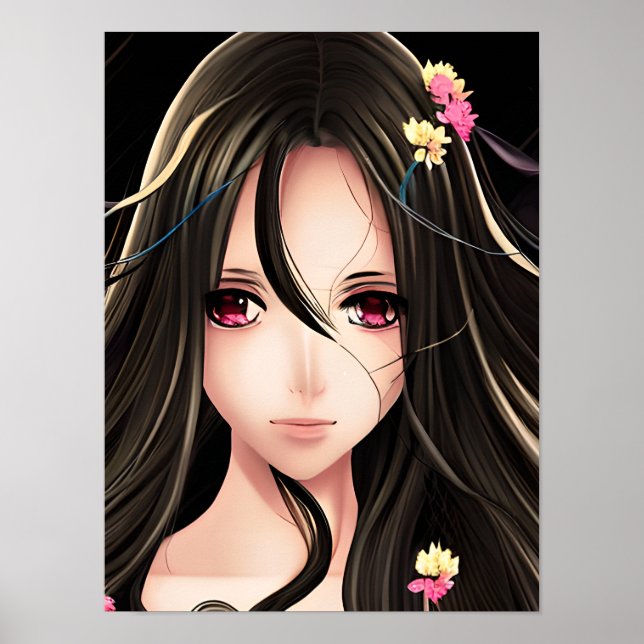 Póster Personalizado Chica de Pink Eyed Brunette Anime (Frente)