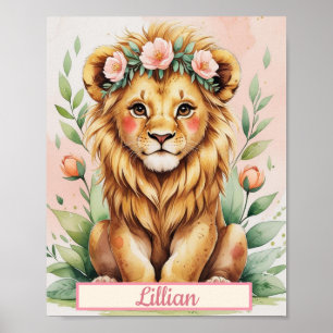 Póster Personalizado Chica Jungle Nursery Watercolor Bebé