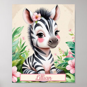 Póster Personalizado Chica Jungle Temática Nursera Cebra