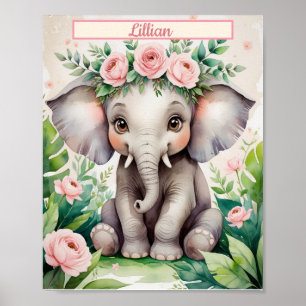 Póster Personalizado Chica Nursery Watercolor Elefante Be