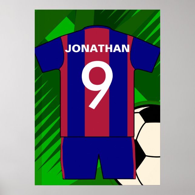 Póster Personalizado Claret y Blue Football Soccer Jersey (Frente)