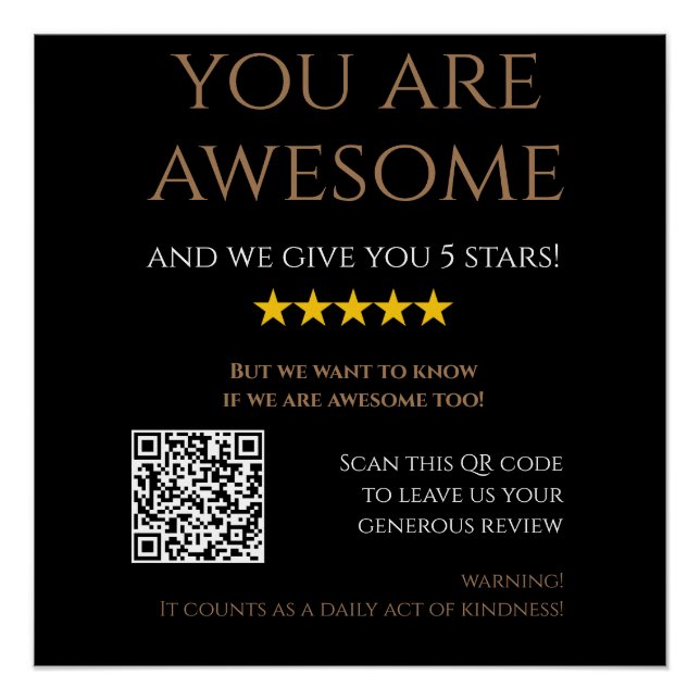Póster Personalizado Código QR oro negro dejar una revisi (Anverso)