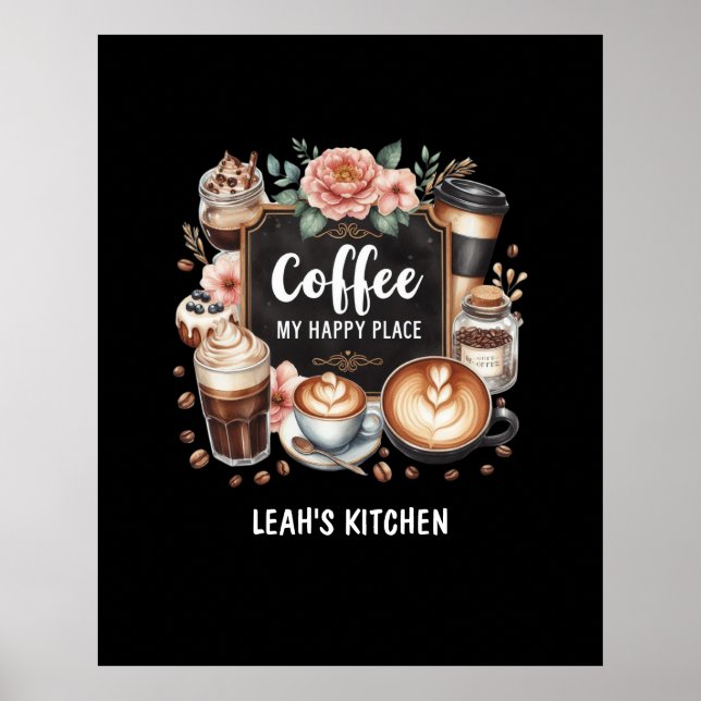 Póster ☕ Personalizado Coffeecore Kitchen Cafe Happy Plac (Frente)