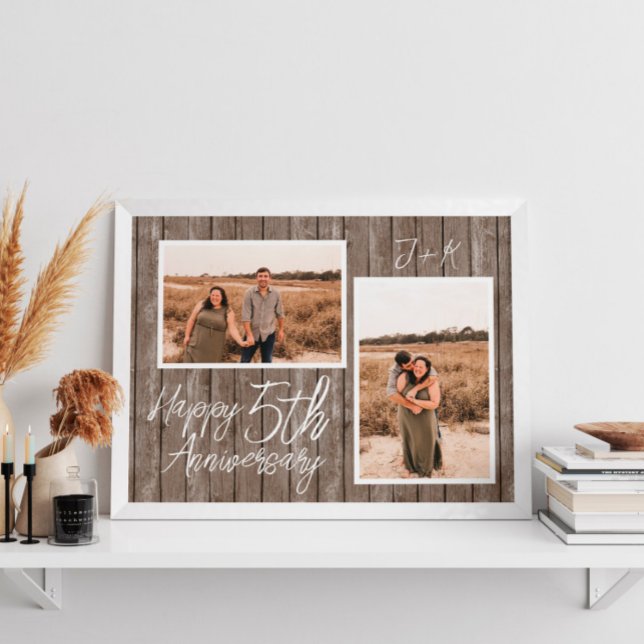 Póster Personalizado collage de fotos Wood 5º aniversario (Photo Collage Custom Wood 5th Wedding Anniversary Poster
)