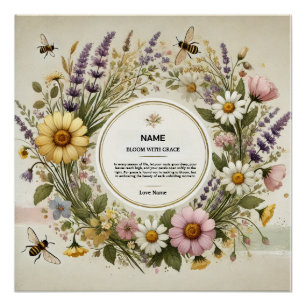 Póster Personalizado "Cottagecore Wildflower Wreath"