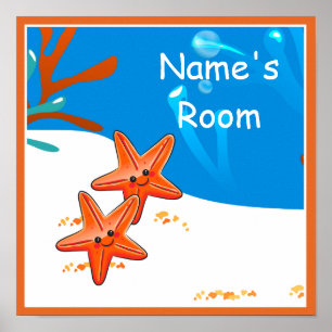 Póster Personalizado Cute Aquatic Starfish Niños Poster d