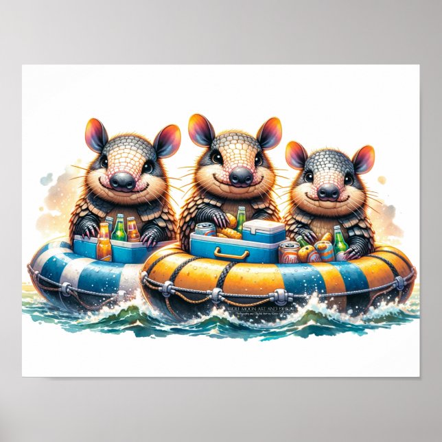 Póster Personalizado Cute Armadillos Divirtiéndose De Tub (Frente)