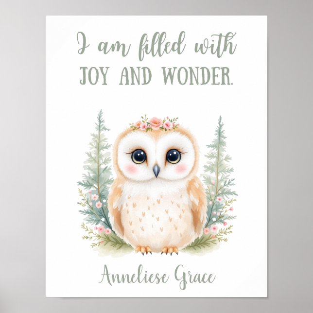 Póster Personalizado Cute Elegant Owl Woodland Animal Nur (Frente)