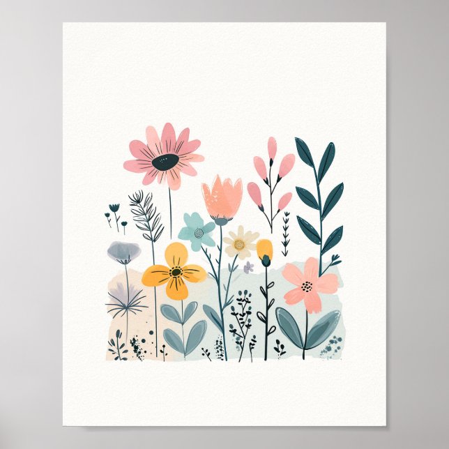 Póster Personalizado Cuto Flores Acuarela Flora Floral Di (Frente)