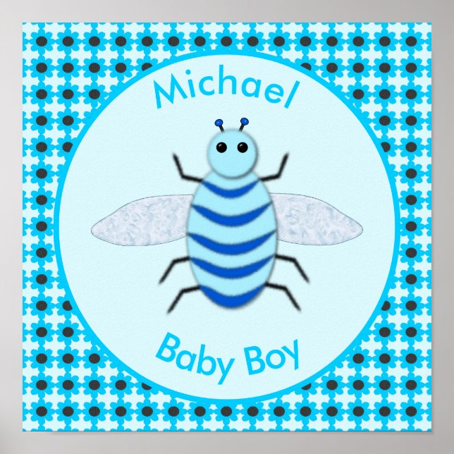 Póster Personalizado de Abeja de Niño Azul (Frente)