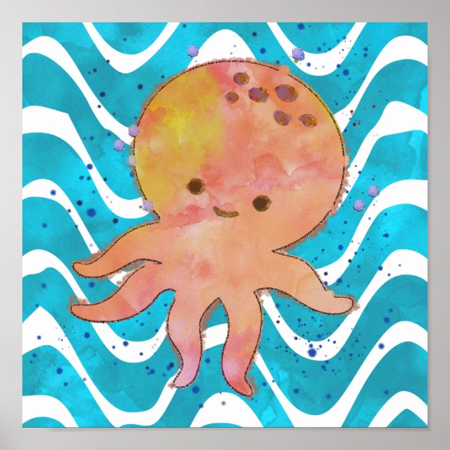 Póster Personalizado de acuarela de pulpo cutáneo (Frente)