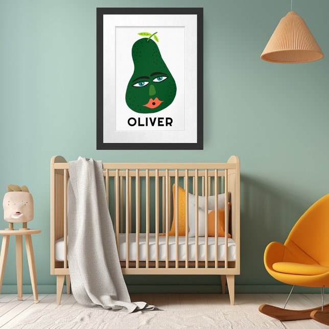 Póster Personalizado de aguacate caprichoso NOMBRE DE BEB (Whimsical Avocado CUSTOM BABY NAME Art Poster
)