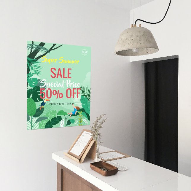Póster personalizado de anuncios comerciales de venta de  (custom Tropical Forest Summer Sale Business Ads Poster)