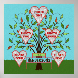 Póster Personalizado de árbol familiar 5 hojas de verano 