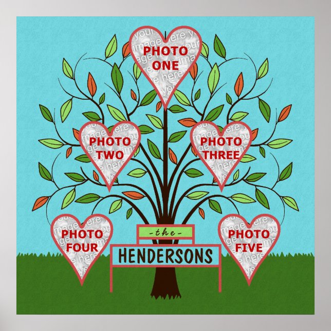 Póster Personalizado de árbol familiar 5 hojas de verano  (Frente)