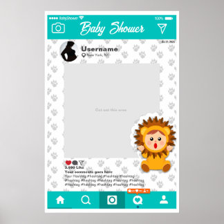 Póster Personalizado de Baby Shower Selfie Frame Leoncito